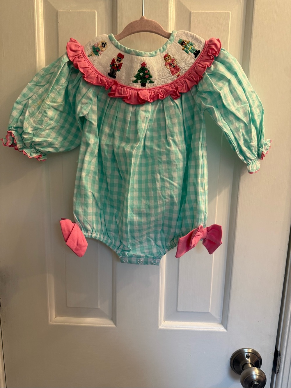 Smocked Flamingo 6M Nutcracker Christmas Smocked Bubble Romper